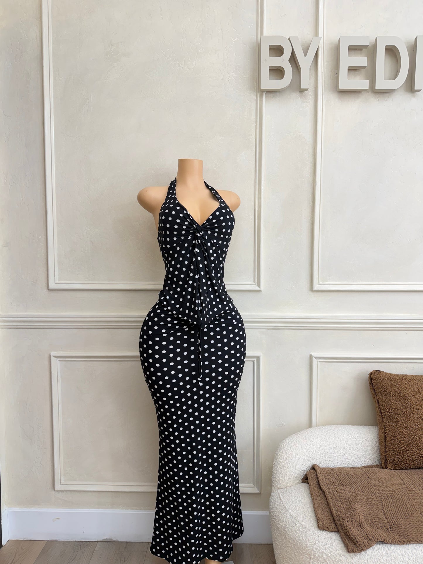 Halter polka dot maxi skirt set