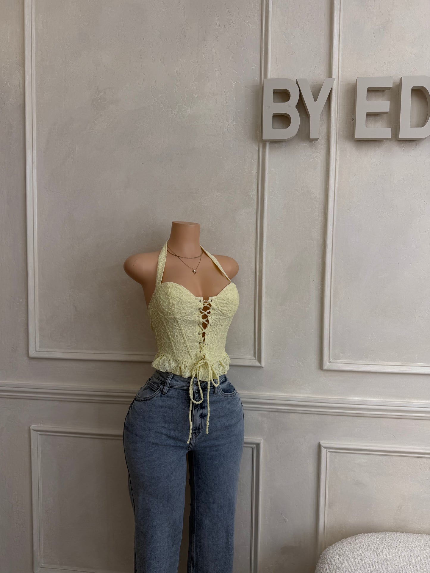 Butter yellow halter corset top
