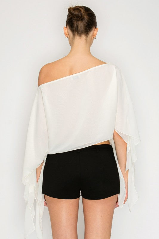 Cream sheer drape crop top