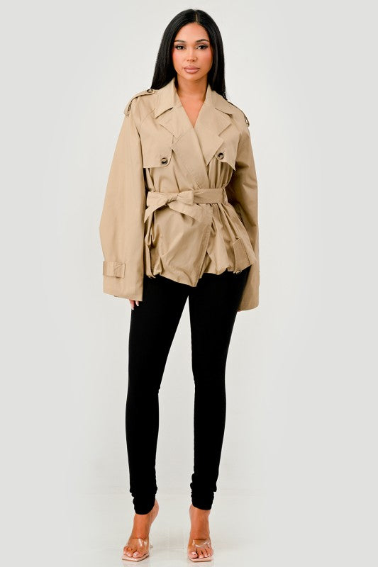 Khaki trench cropped coat