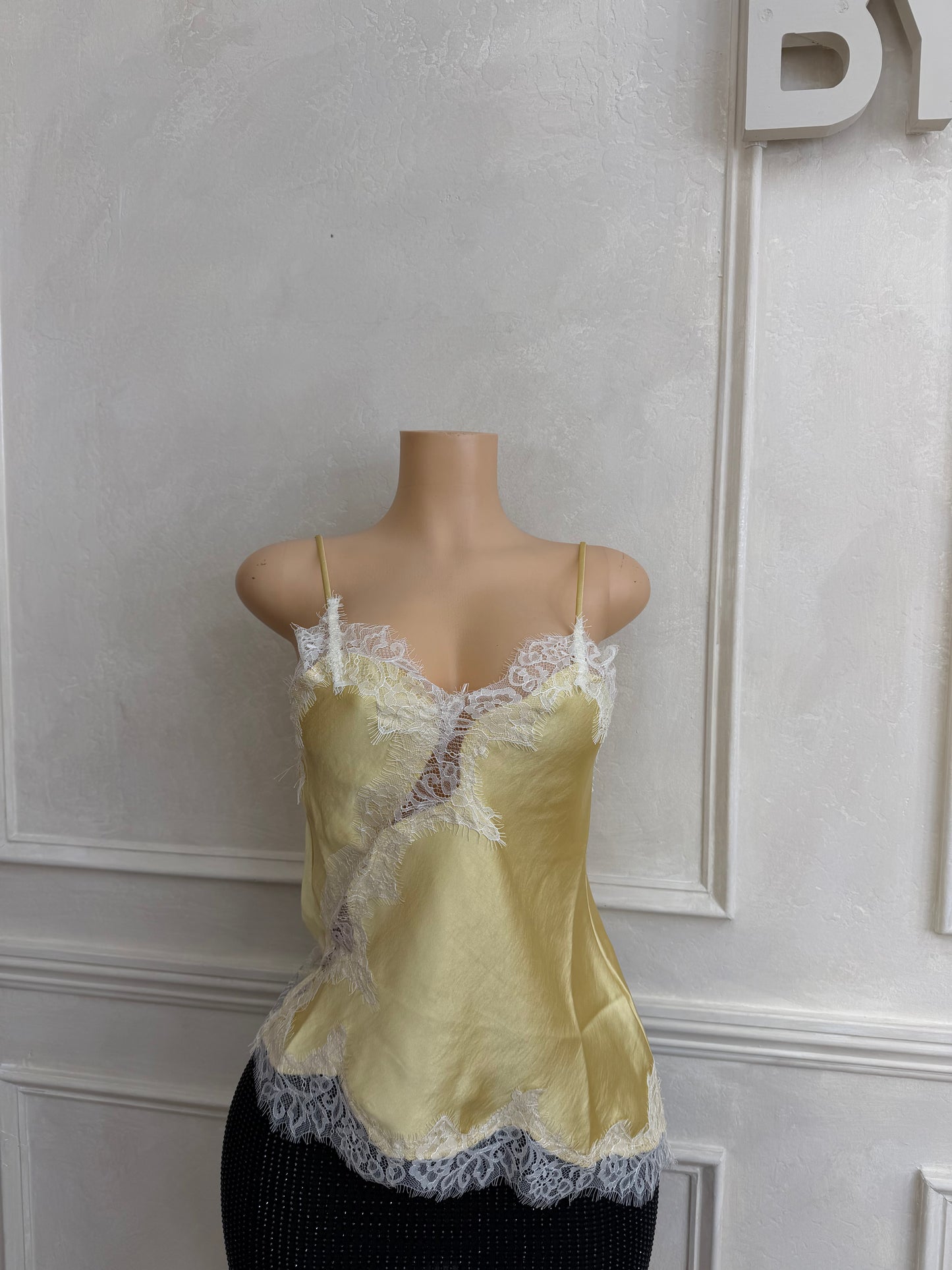 Butter yellow asymmetrical lace top