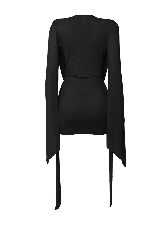 Cowl neck mesh mini dress