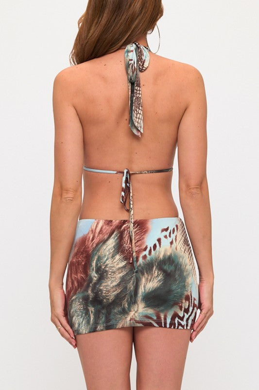 Animal teal skirt set