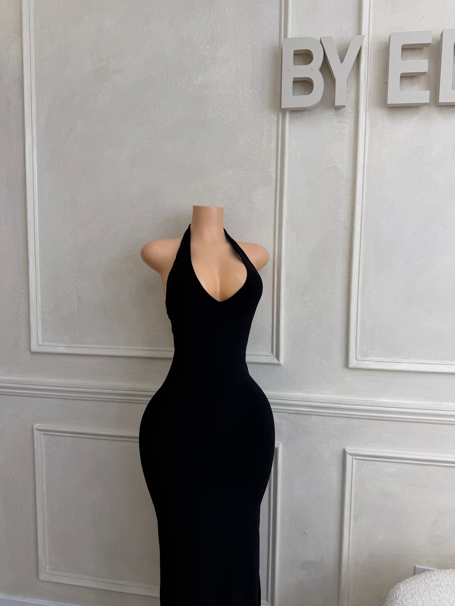 Black halter maxi dress