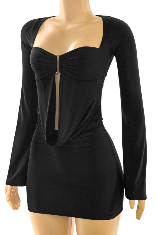 Cowl neck long sleeve dress