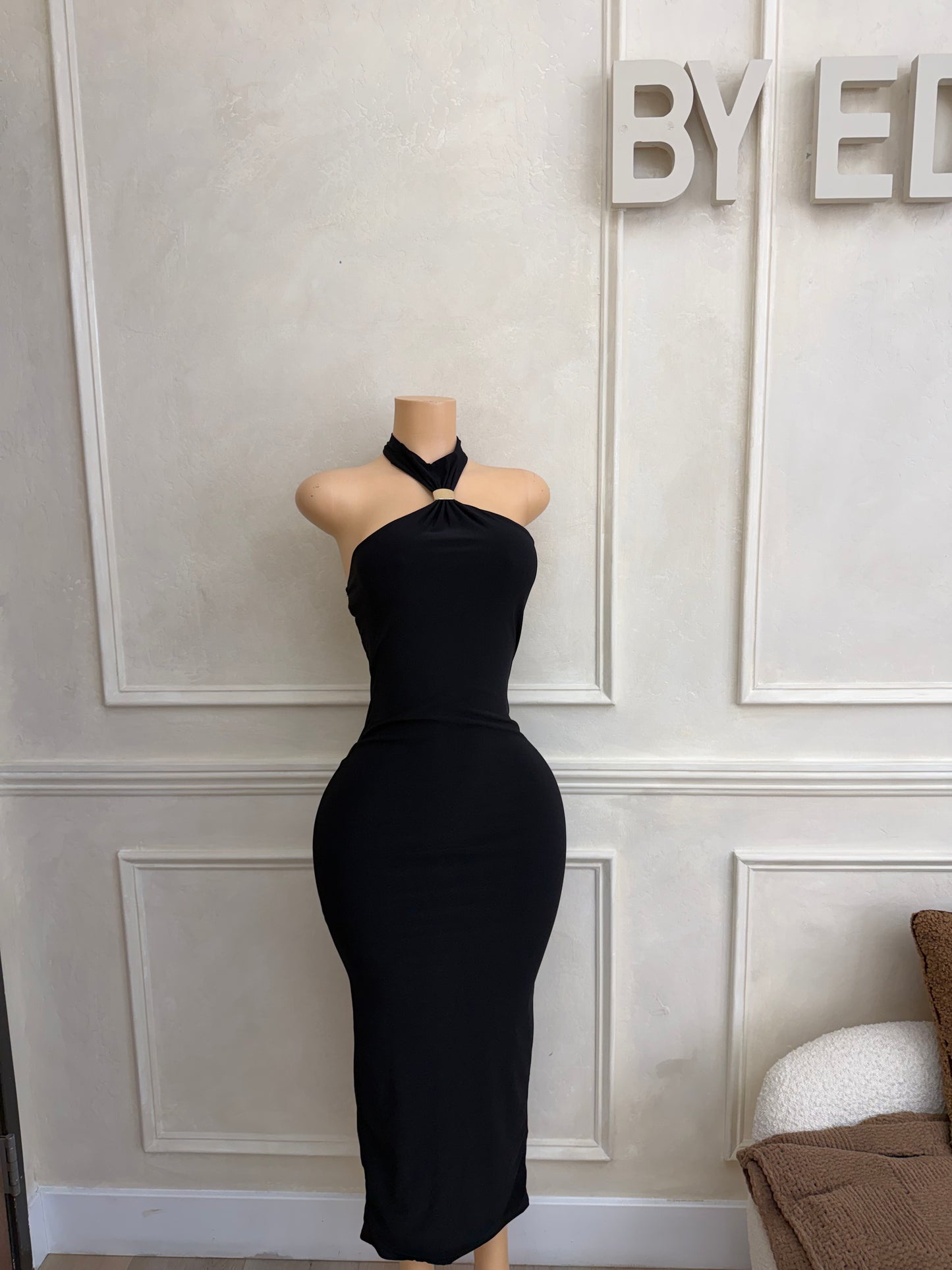Black halter maxi dress