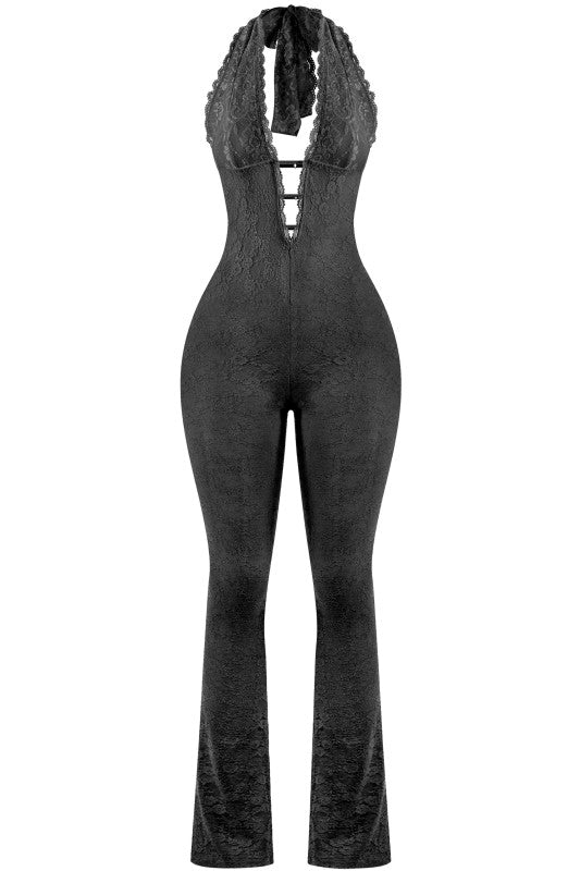 Halter black lace jumpsuit