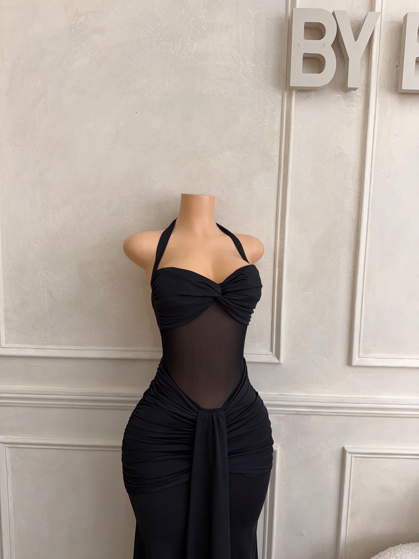 Black mesh halter dress