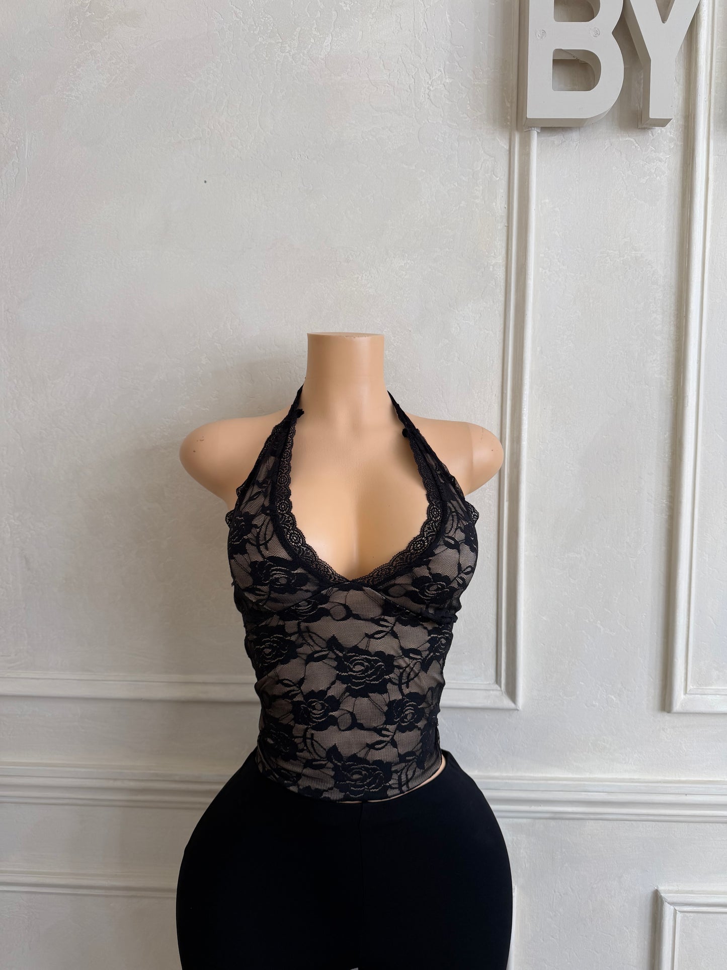 Black lace halter top