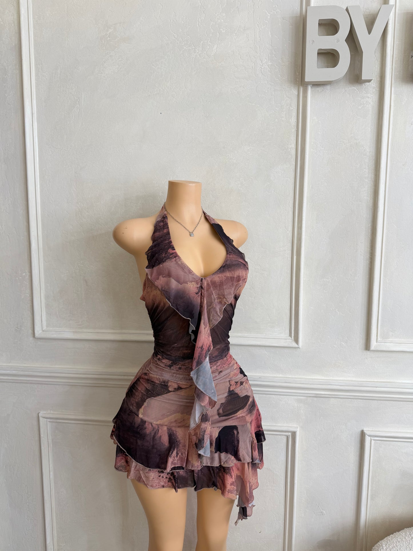 Halter mesh mini dress