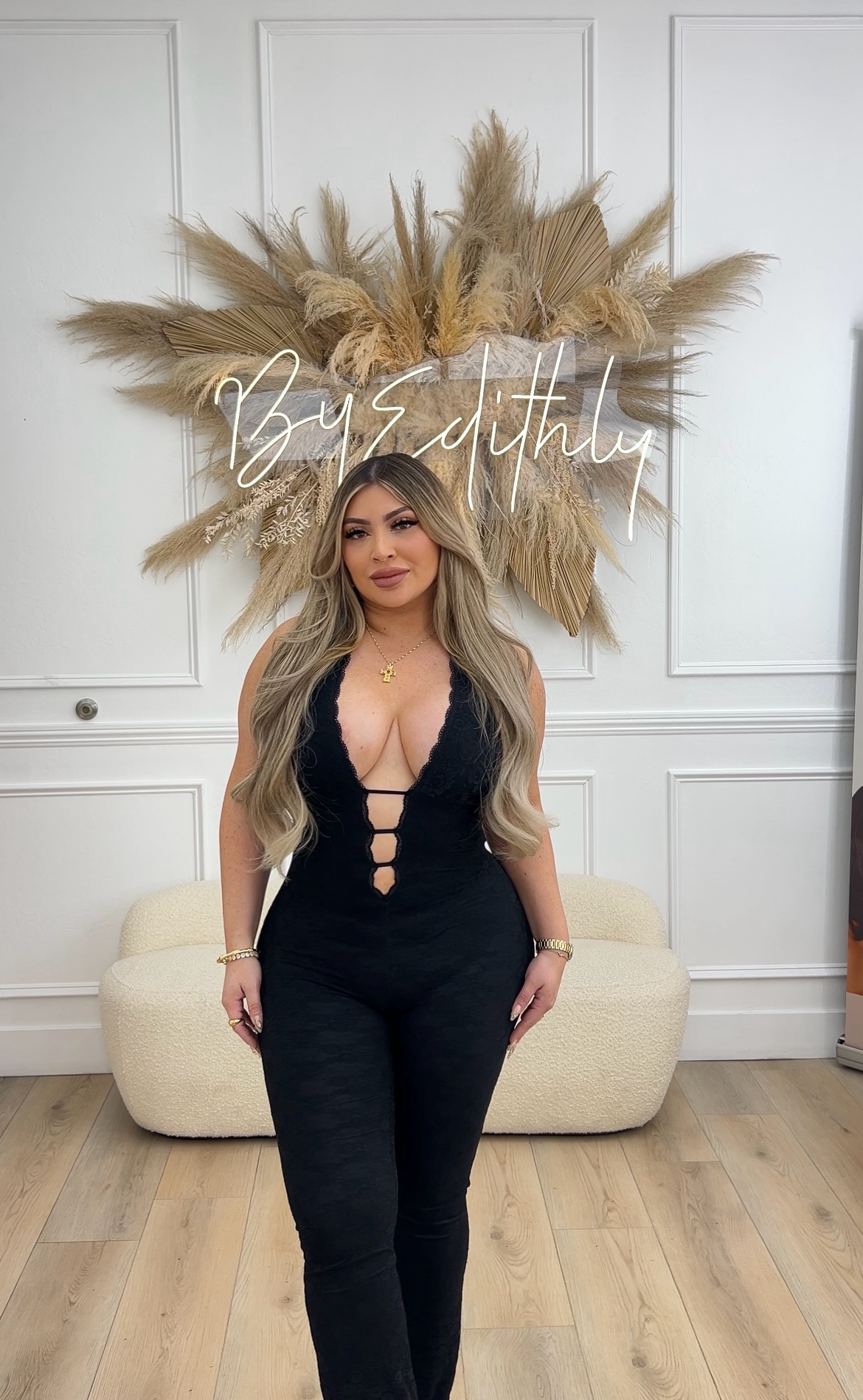 Halter black lace jumpsuit