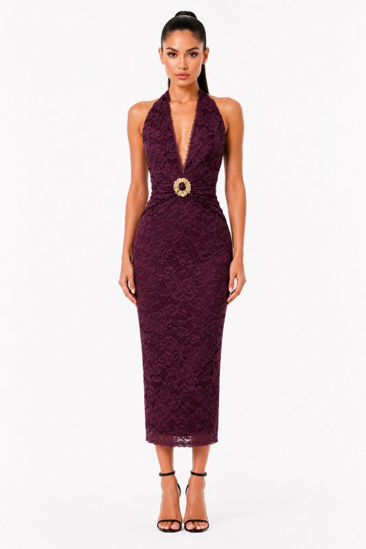 Plum halter midi dress