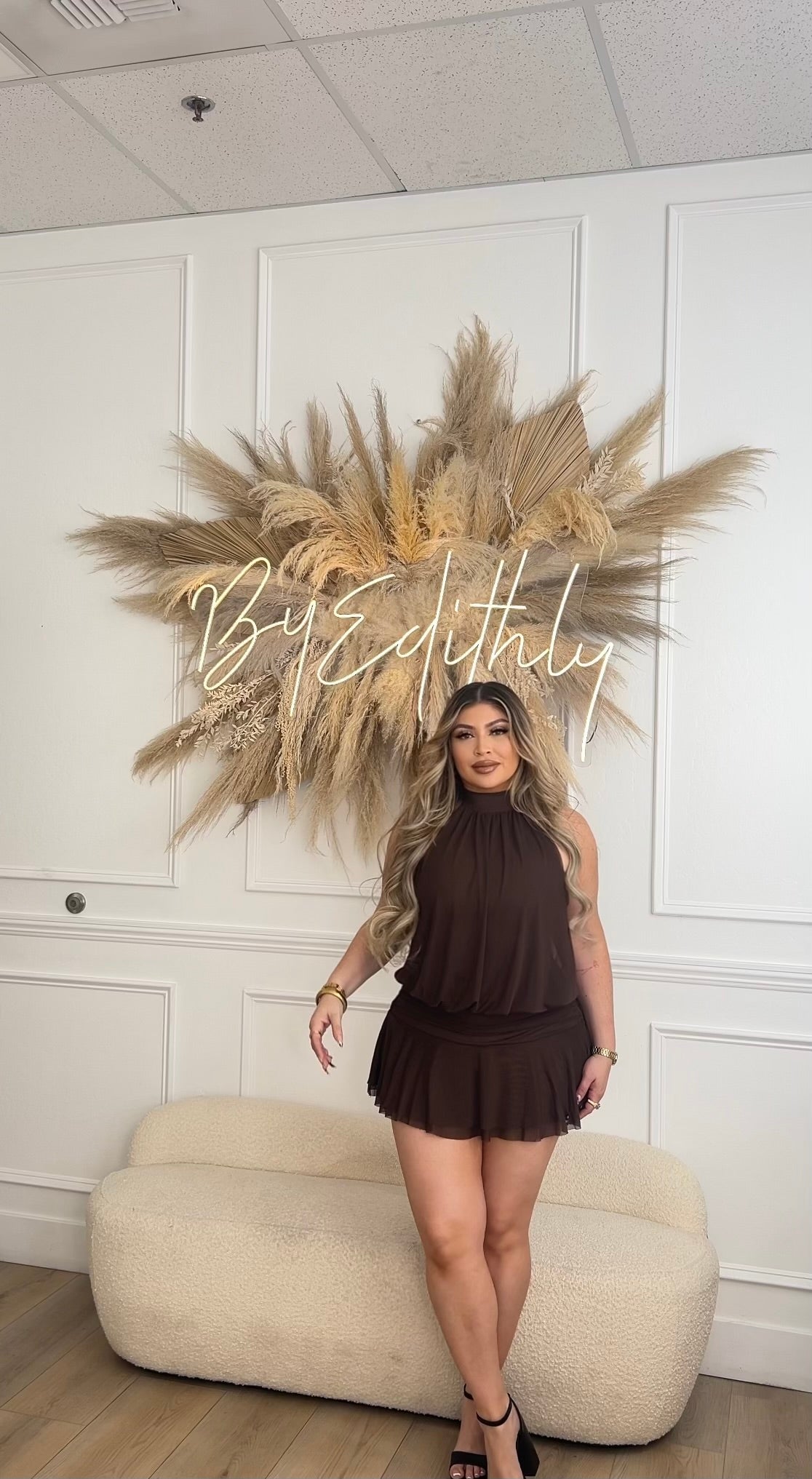 Chocolate mesh halter dress