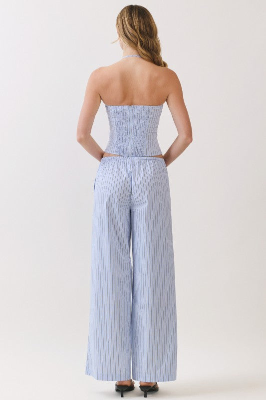 Blue stripe wide pant set