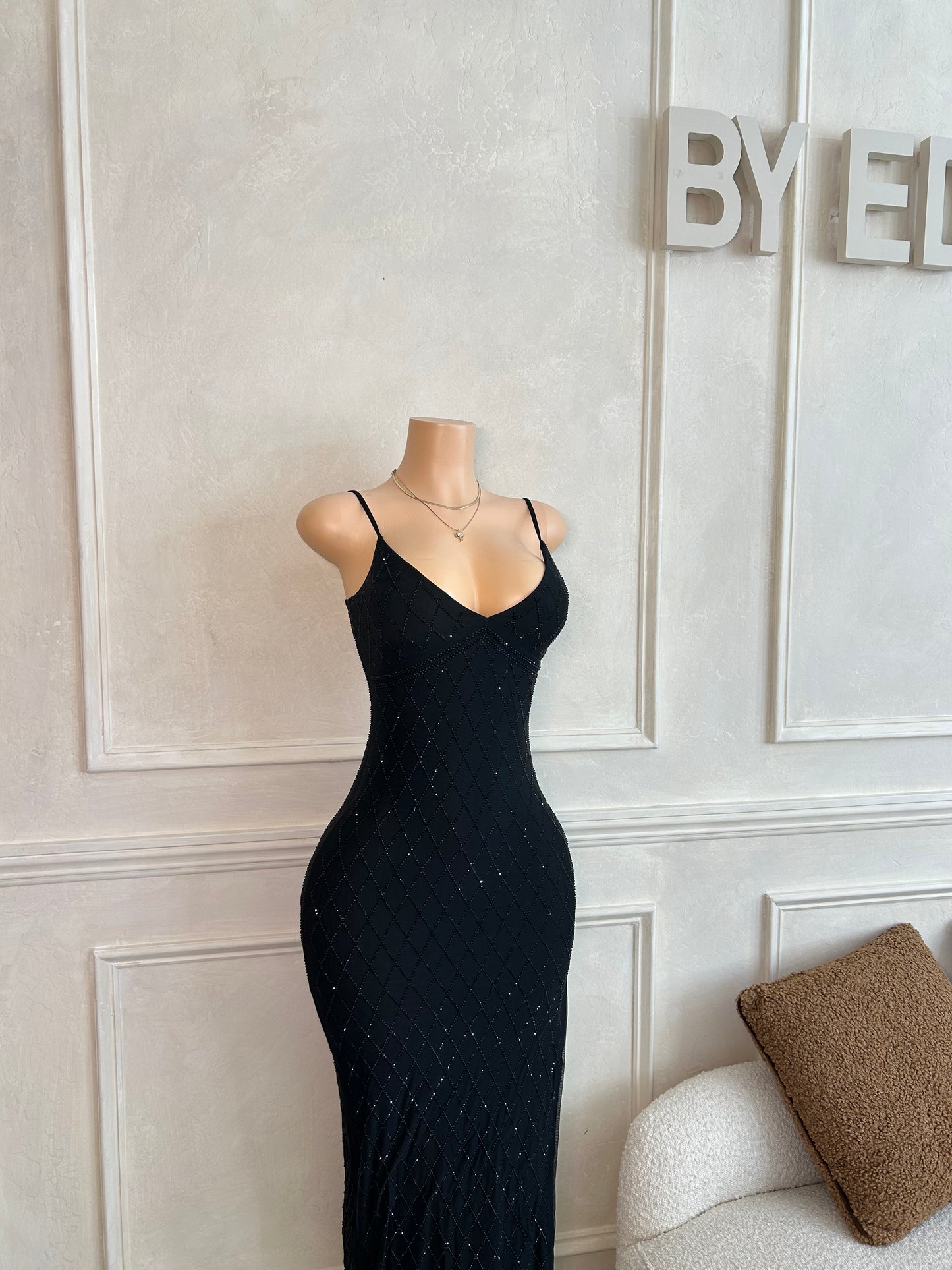 Black sequence maxi dress with side slit