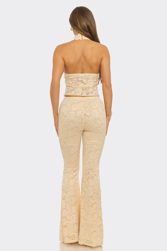 Stretch lace halter pant set