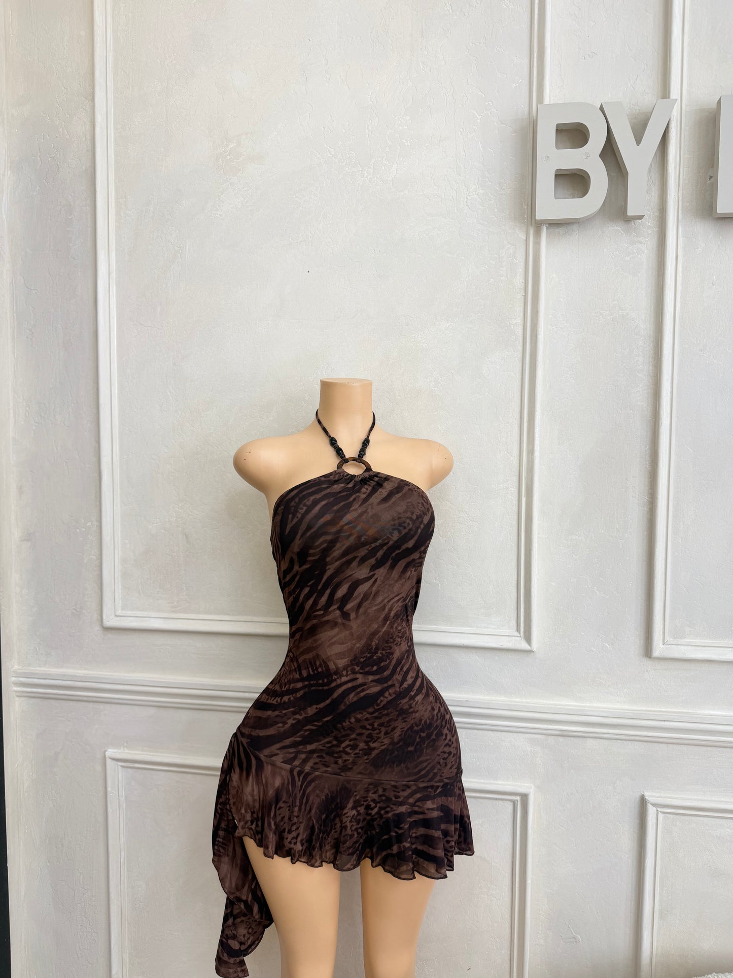 Brown halter mini dress