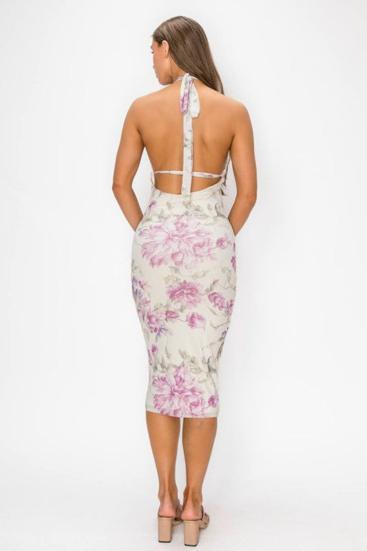 Floral printed halter neck midi dress