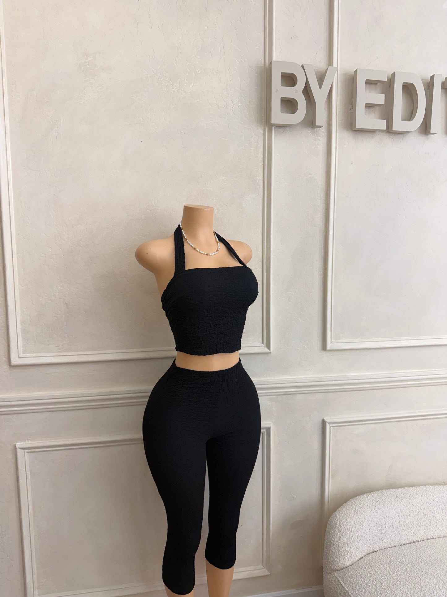 Black halter capri set