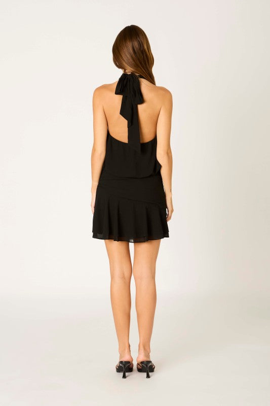Black halter ruched dress