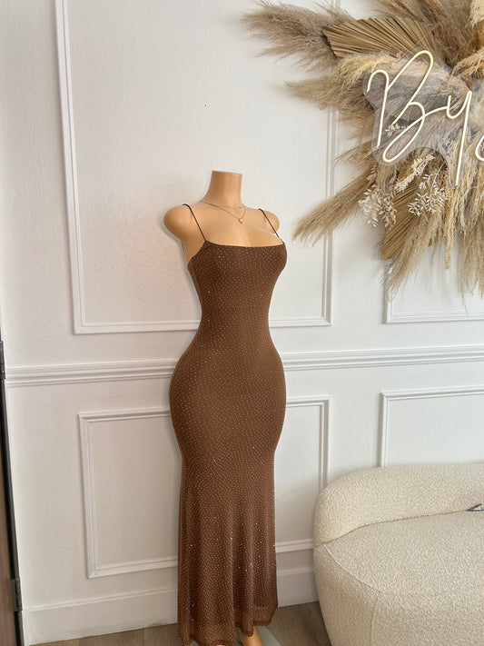 Mocha studded maxi dress