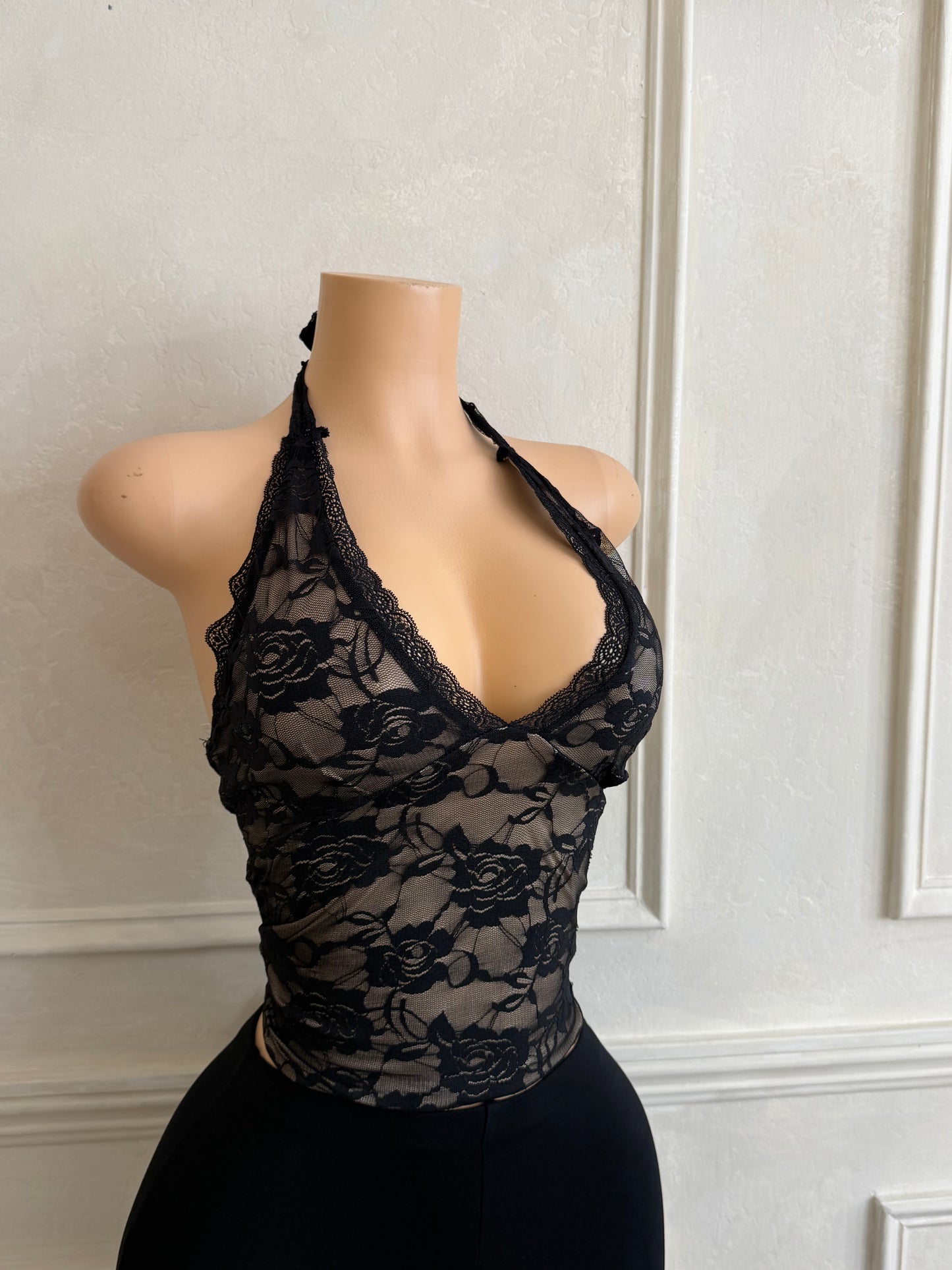 Black lace halter top