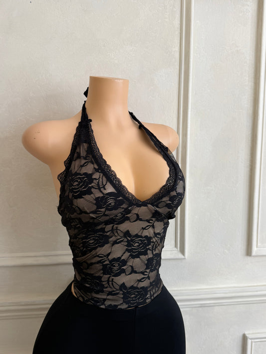 Black lace halter top
