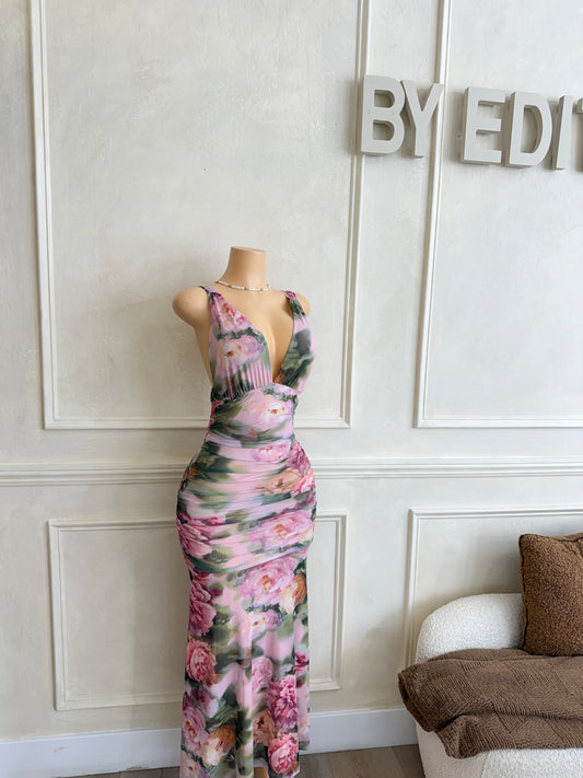 Mauve combo floral maxi dress