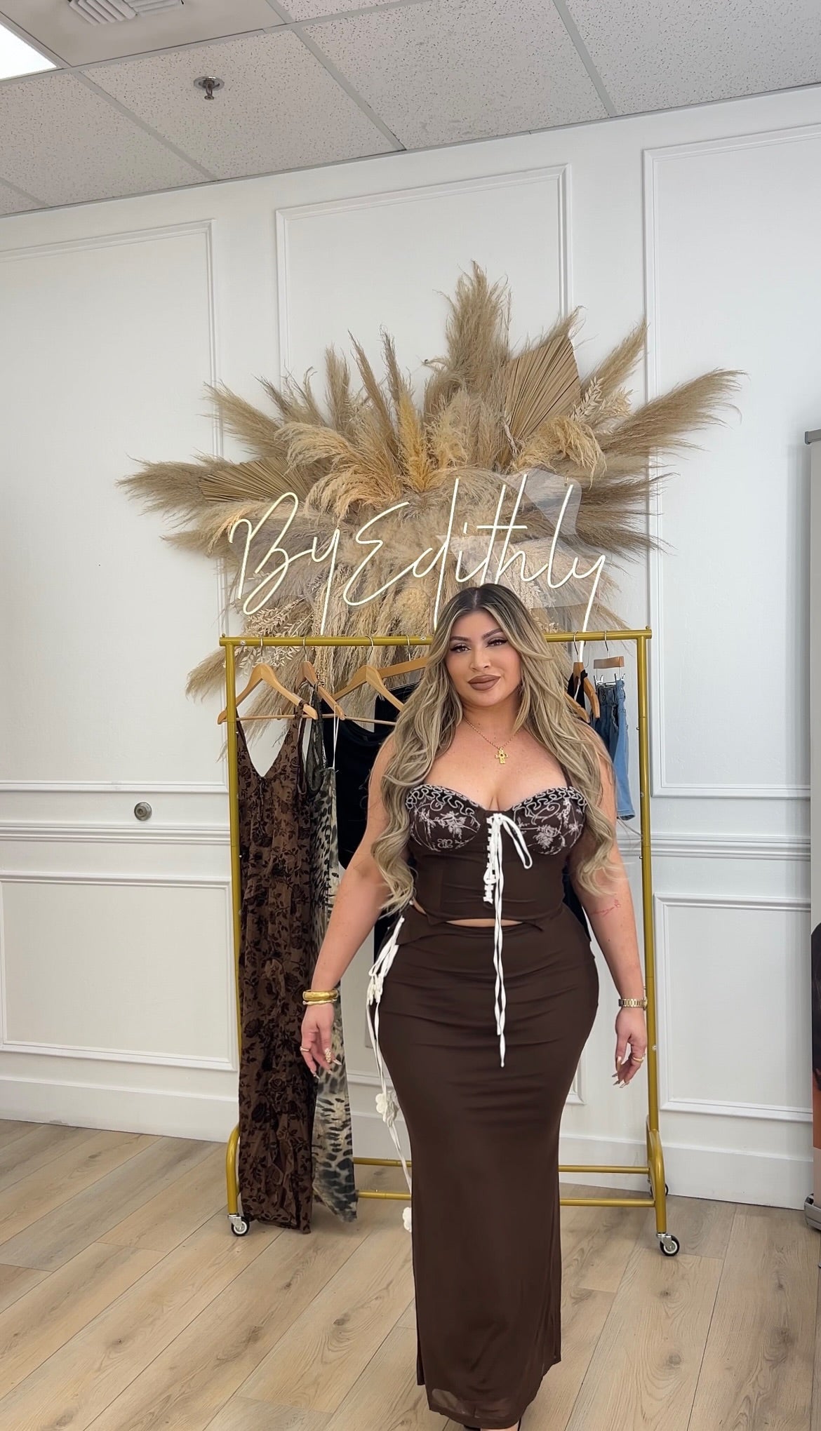 Brown top and skirt set