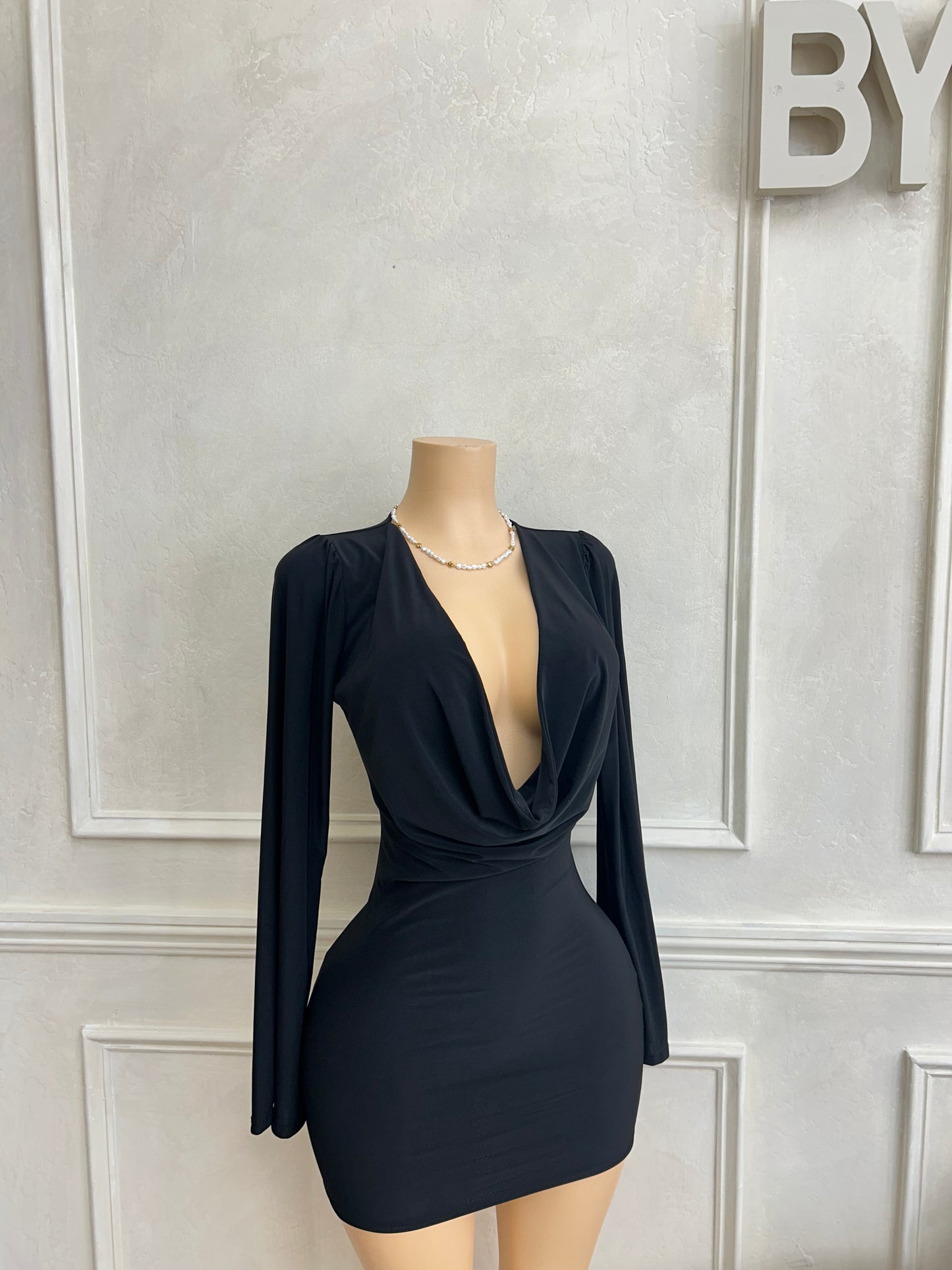 Black cowl neck dress