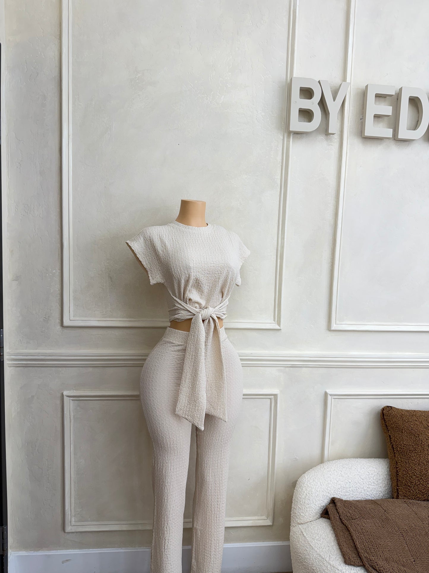Beige top and pant set
