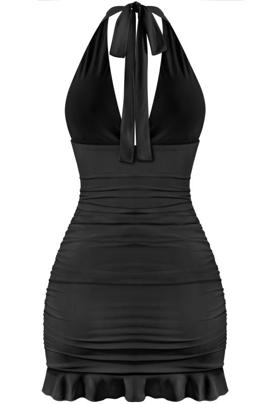 Black halter dress with gold piece
