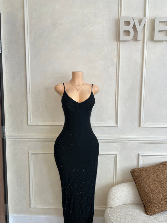 Black sequence maxi dress with side slit