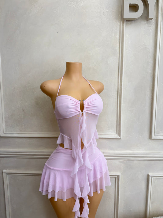 Pink halter skirt set
