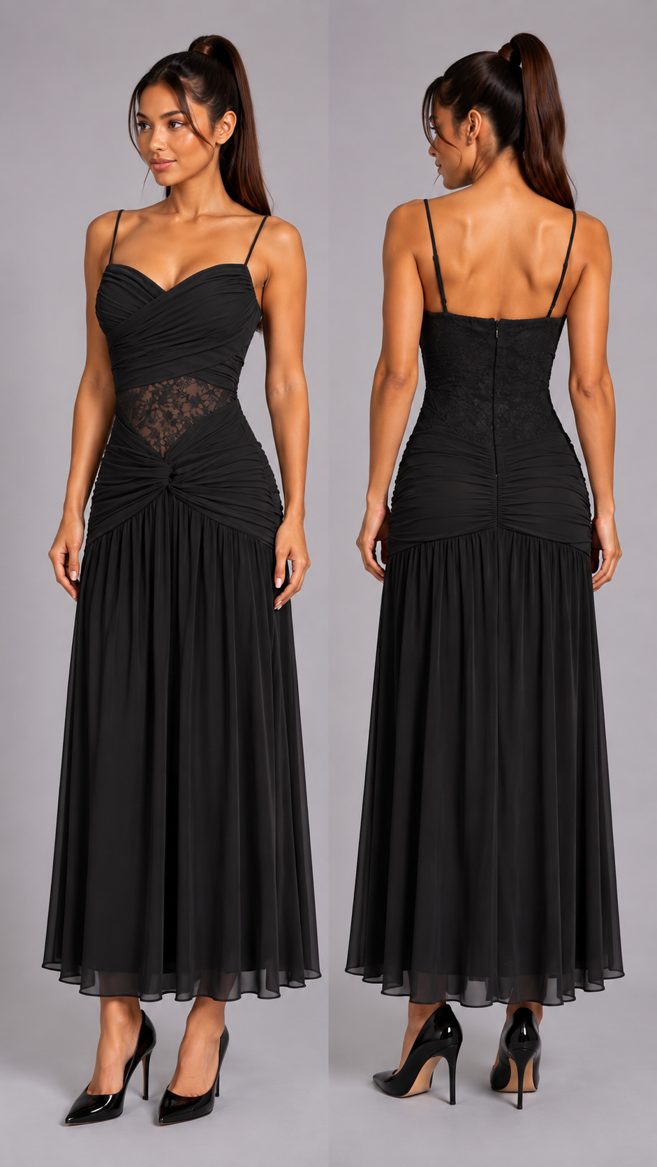 Mesh lace mix and match maxi dress