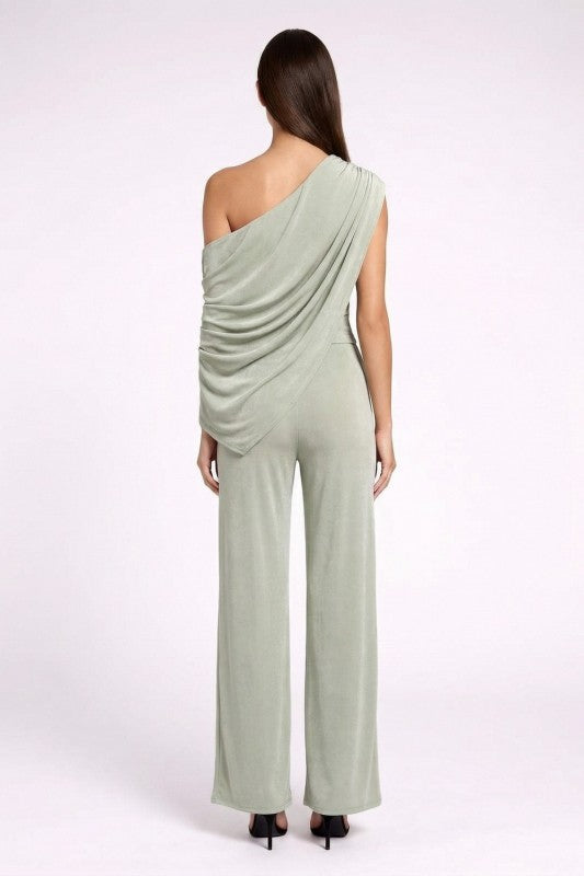 Sage one shoulder caped 2pc pant set