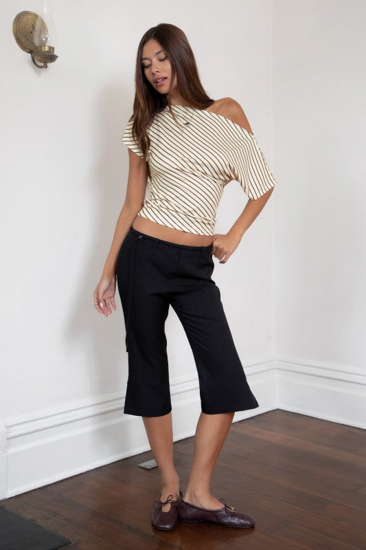 Jersey stretch striped off shoulder