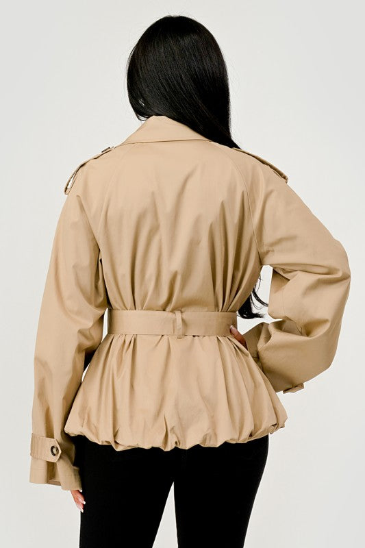 Khaki trench cropped coat