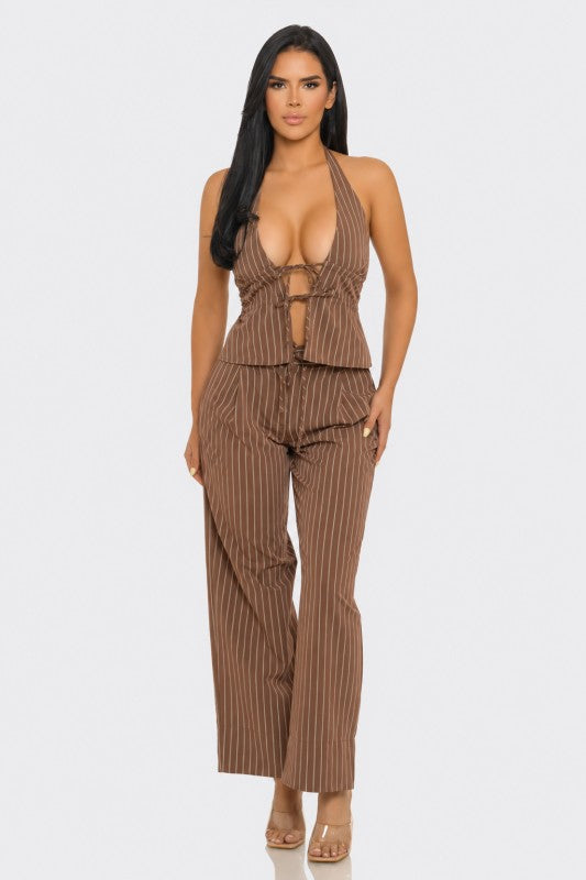 Brown striped pant set