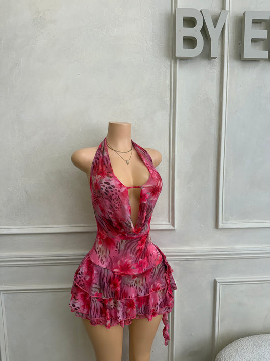 Pink halter dress with shorts