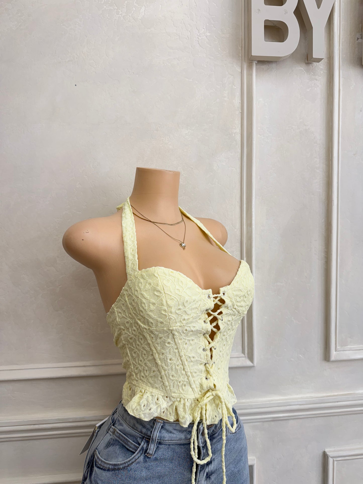 Butter yellow halter corset top