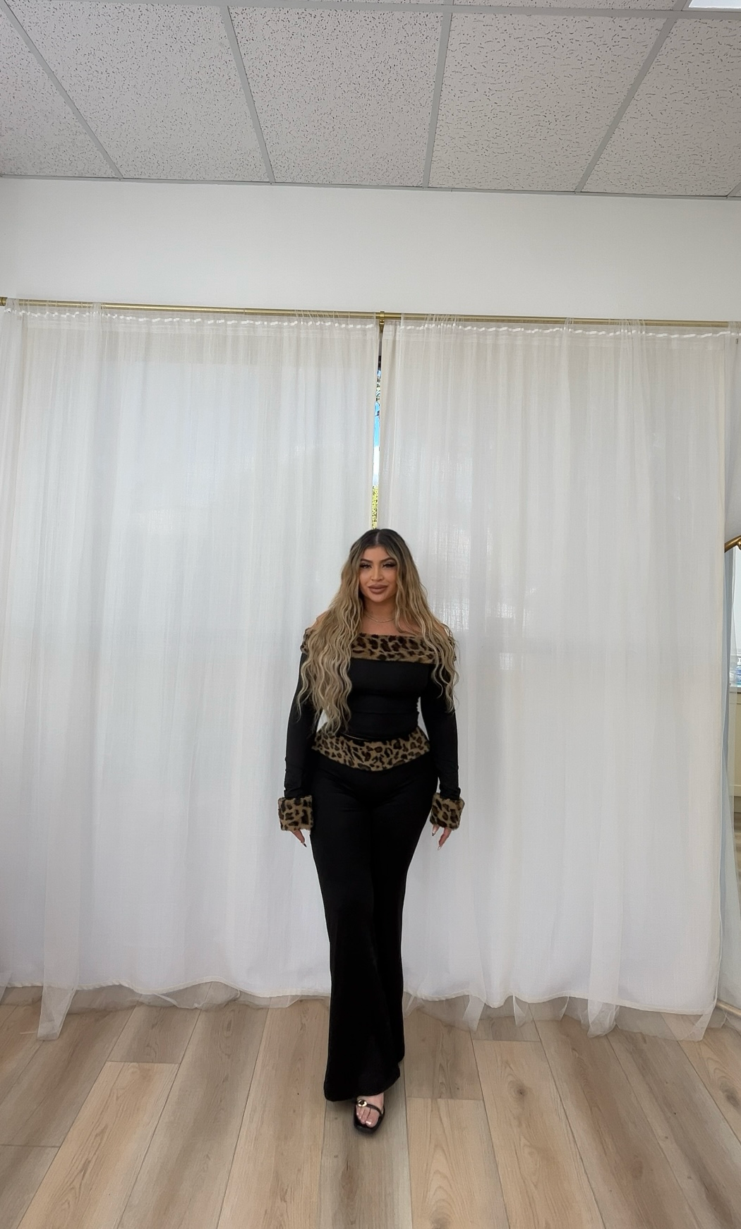 Faux fur pant and top set