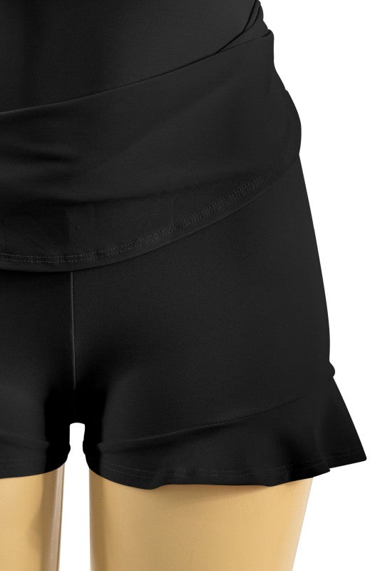 Black halter mini dress with shorts