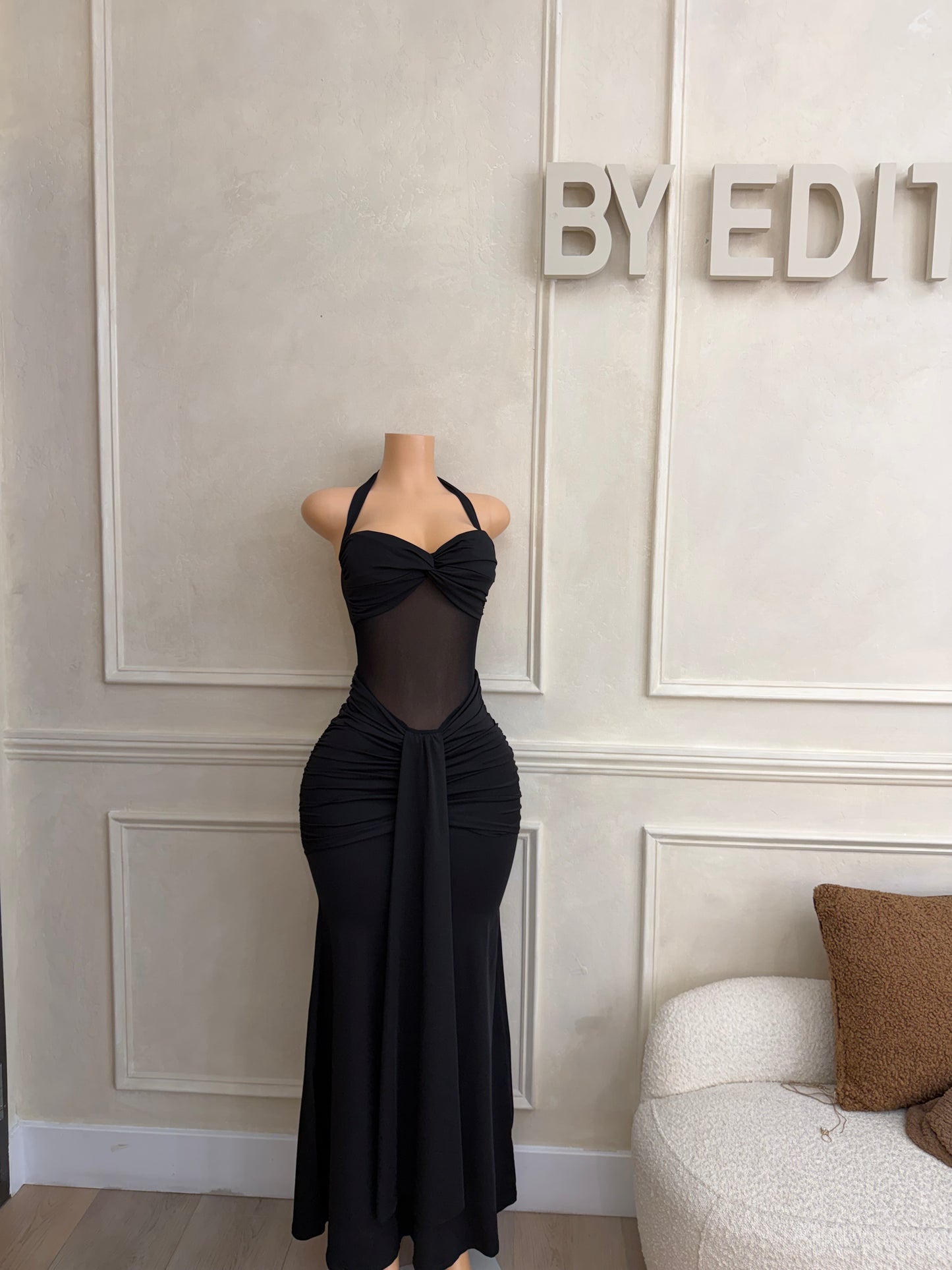 Black mesh halter dress