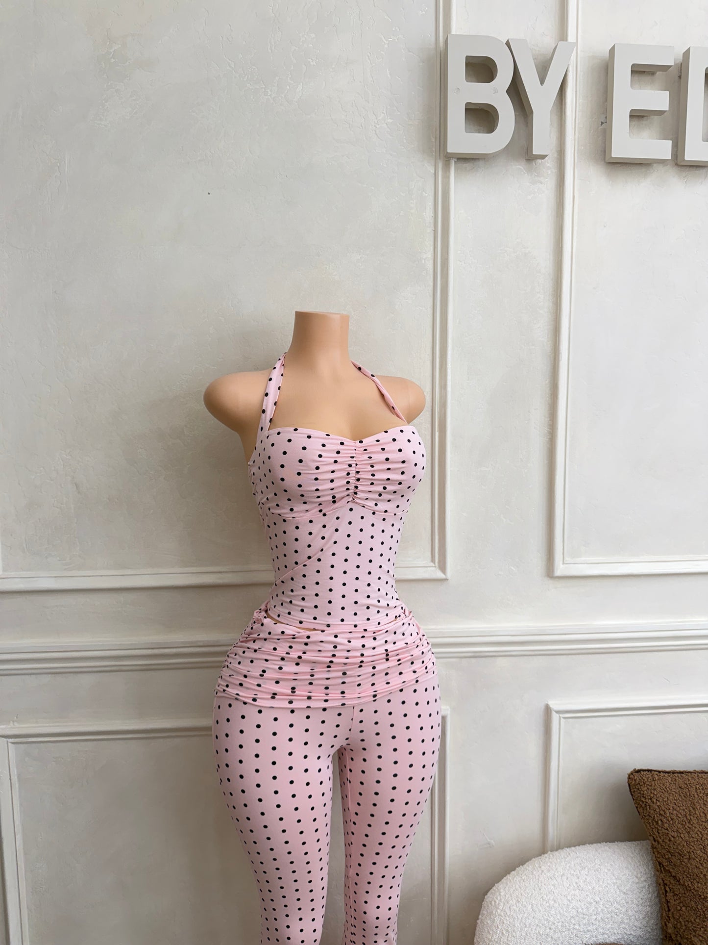 2pc pink polka dot pant set