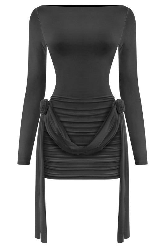 Black rose ruched dress