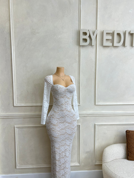 White nude lace maxi dress