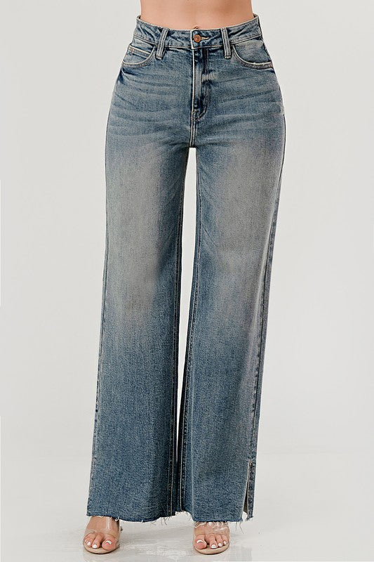 High rise crinkle wash stretchy skater jeans