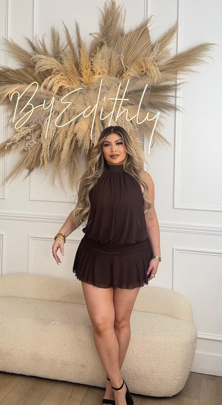 Chocolate mesh halter dress