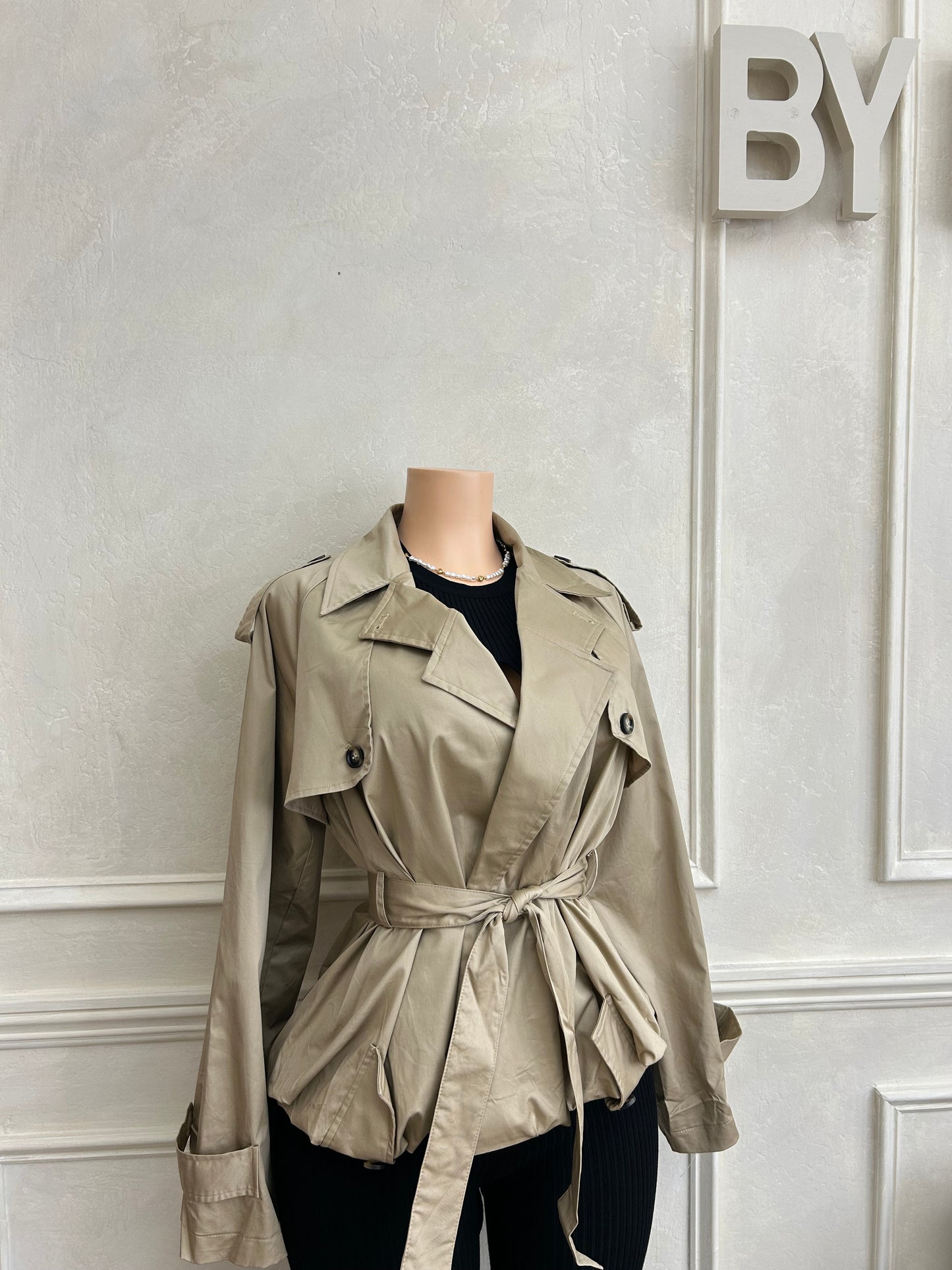 Khaki trench cropped coat